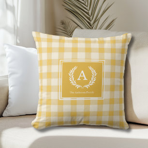 Geel Gingham Monogram Crest Kussen