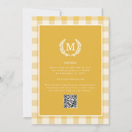 Geel Gingham Monogram Crest QR-code Kaart (Achterkant)