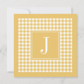 Geel Gingham Monogram Verjaardagsfeest Kaart (Achterkant)
