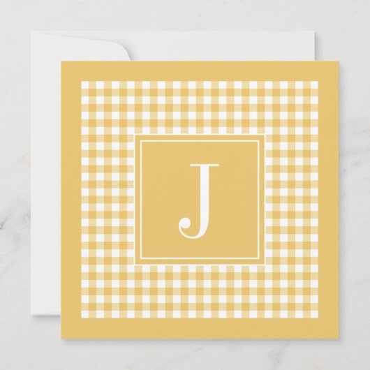 Geel Gingham Monogram Verjaardagsfeest Kaart (Achterkant)