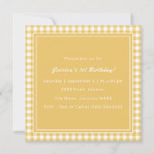 Geel Gingham Monogram Verjaardagsfeest Kaart (Voorkant)