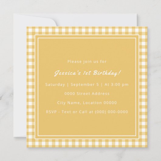 Geel Gingham Monogram Verjaardagsfeest Kaart (Voorkant)