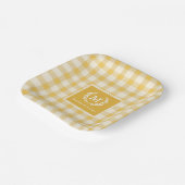 Geel Gingham Monogram Wapenschild Aangepast Papieren Bordje (Gebogen)