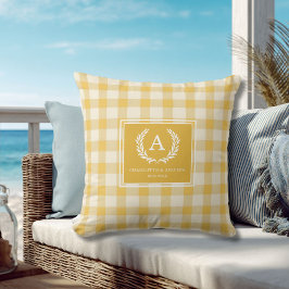 Geel Gingham Monogram Wapenschild Kussen