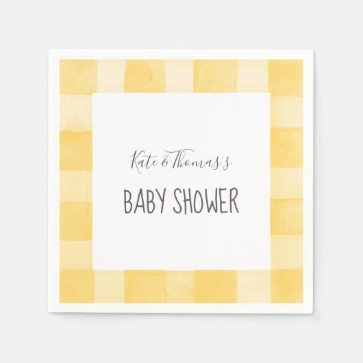 Geel Gingham Neutraal Picnic Baby shower Servet (Voorkant)