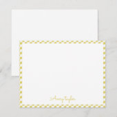 Geel gingham patroon gepersonaliseerde briefpapier notitiekaartje (Voorkant / Achterkant)