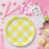 Geel Gingham Patroon Papieren Bordje (Feest)