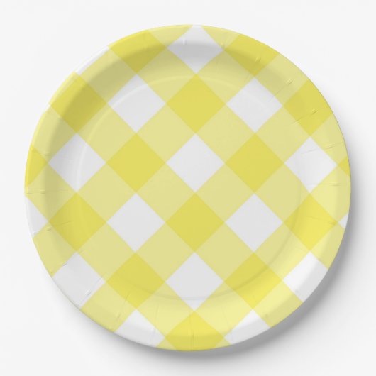 Geel Gingham Patroon Papieren Bordje (Voorkant)