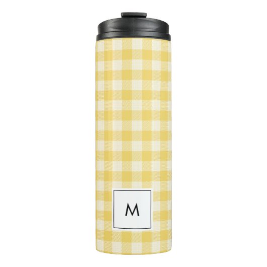 Geel Gingham Pset Monogram Thermal Tumbler Thermosbeker (Voorkant)
