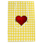 Geel Gingham Rood hart Met Liefde Medium Cadeauzakje (Voorkant)