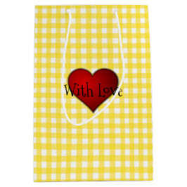 Geel Gingham Rood hart Met Liefde Medium Cadeauzakje