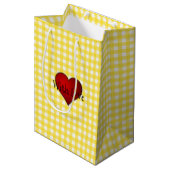 Geel Gingham Rood hart Met Liefde Medium Cadeauzakje (Voorkant Gekanteld)