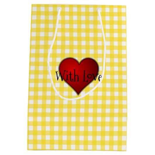 Geel Gingham Rood hart Met Liefde Medium Cadeauzakje (Achterkant)