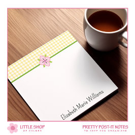 Geel Gingham Roze Bloemstuk Persoonlijk Post-it® Notes