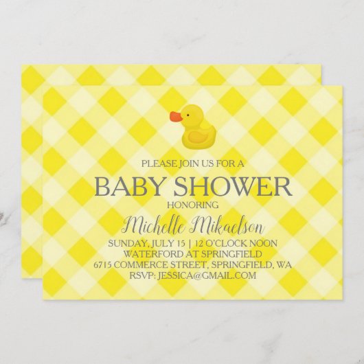 Geel Gingham Rubber Duckie Baby shower Kaart (Voorkant / Achterkant)