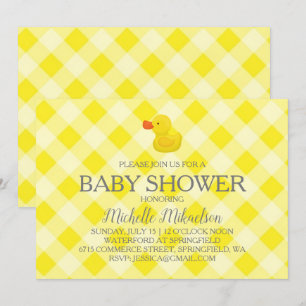 Geel Gingham Rubber Duckie Baby shower Kaart