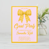 Geel Gingham Strik Diploma Feest Kaart (Staand voorkant)