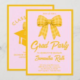 Geel Gingham Strik Diploma Feest Kaart