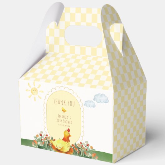 Geel Gingham Whimsical Kippen Baby Shower Bedankdoosjes (Voorkant)