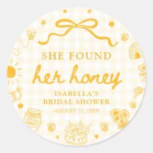 Geel Gingham Ze Heeft Haar Honing Bruiloft Feest Ronde Sticker