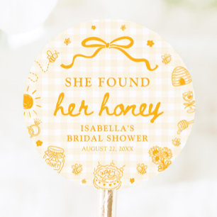 Geel Gingham Ze Heeft Haar Honing Bruiloft Feest Ronde Sticker