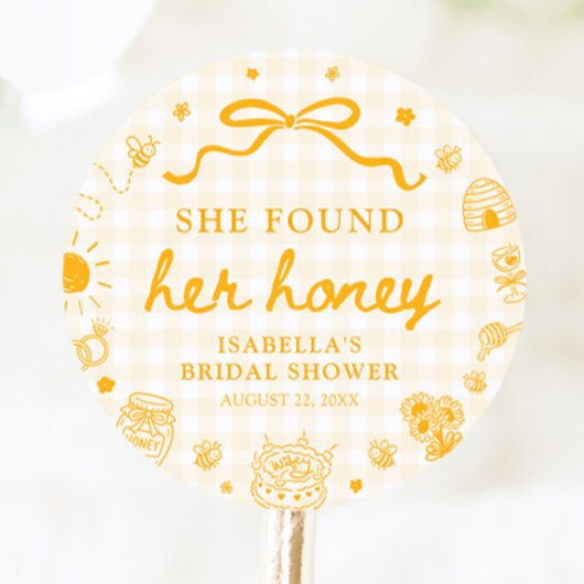 Geel Gingham Ze Heeft Haar Honing Bruiloft Feest Ronde Sticker