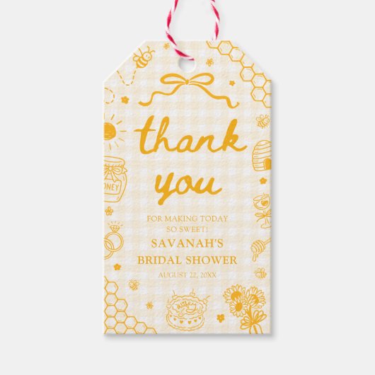 Geel Gingham Ze Heeft Haar Honing Bruiloftsborrel  Cadeaulabel (Voorkant)