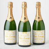 Geel Gingham Ze Heeft Haar Honing Bruiloftsfeest Sparkling Wijnetiket (Flessen)