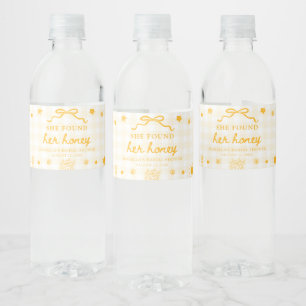 Geel Gingham Ze Heeft Haar Honing Bruiloftsfeest Waterfles Etiket