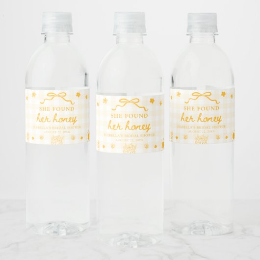 Geel Gingham Ze Heeft Haar Honing Bruiloftsfeest Waterfles Etiket (Flessen)
