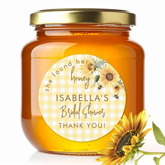 Geel Gingham Ze Vond Haar Bruidssuiker Bruiloft Ronde Sticker