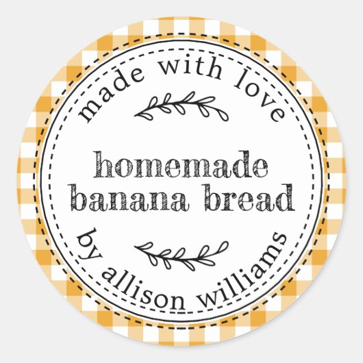Geel Gingham Zelfgemaakt Bananenbrood Label (Voorkant)