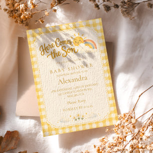 Geel Gingham Zonneschijn Baby Shower Kaart