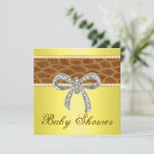 Geel Giraffe Diamanten Boog Baby Shower Uitnodigin Kaart (Staand voorkant)