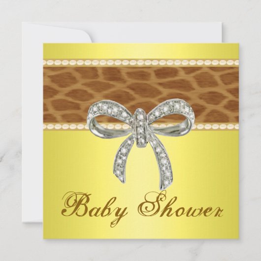 Geel Giraffe Diamanten Boog Baby Shower Uitnodigin Kaart (Voorkant)