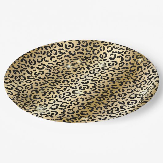 Geel Glam Goud Zwart Glitter Luipaard Papieren Bordje (Gekanteld)