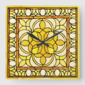 Geel Glas in lood Vierkante Klok (Voorkant)