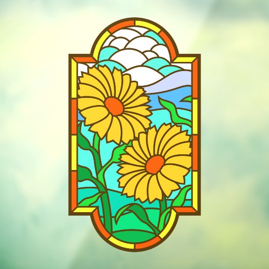 Geel Glas in lood voor blauwe hemelvoet Raamsticker (Vel 3)