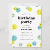 Geel Glimlachend Happy Face Kids Verjaardagsfeest Kaart (Voorkant)