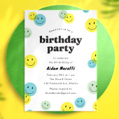 Geel Glimlachend Happy Face Kids Verjaardagsfeest Kaart