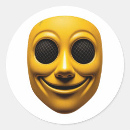 Geel glimlachend masker ronde sticker