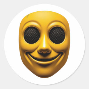 Geel glimlachend masker ronde sticker
