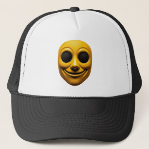Geel glimlachend masker trucker pet