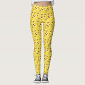Geel Glimlachende Emoji Emoticon Gezichten Print Leggings (Voorkant)