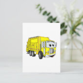 Geel Glimlachende Vuilniswagen Cartoon Briefkaart (Staand voorkant)