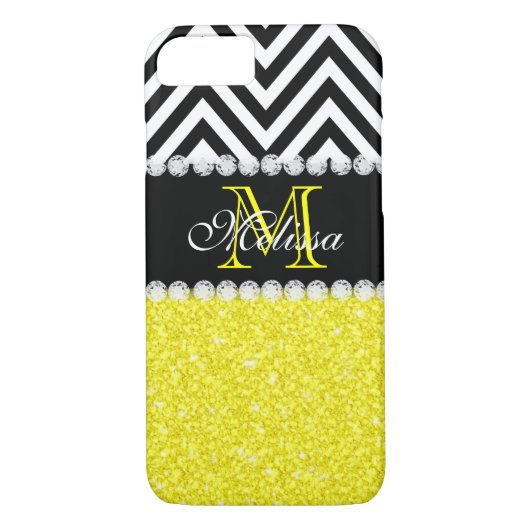 GEEL GLITTER BLACK CHEVRON MONOGRAMMED Case-Mate iPhone CASE (Achterkant)