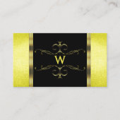 Geel Glitter Golden Ornamenten Black en Monogram Visitekaartje (Voorkant)