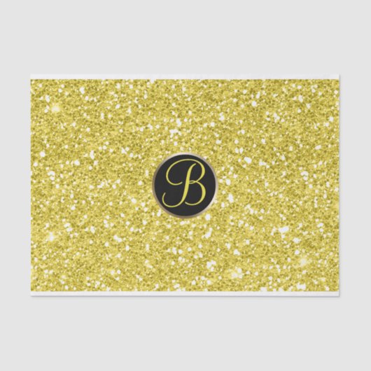 Geel Glitter Sparkle Glam Monogram Initiaal Tissuepapier (Voorkant)