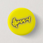 GEEL GLOWENDE HAPPY GRAFFITI RONDE BUTTON 3,2 CM (Voorkant)