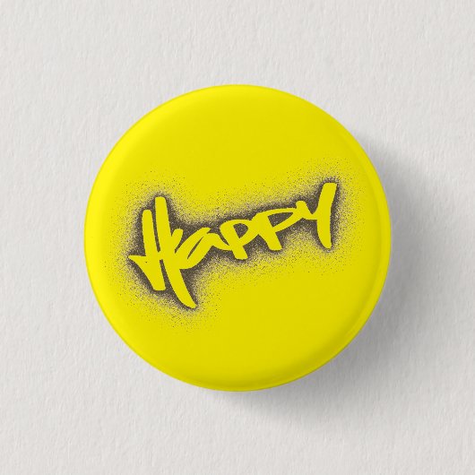 GEEL GLOWENDE HAPPY GRAFFITI RONDE BUTTON 3,2 CM (Voorkant)